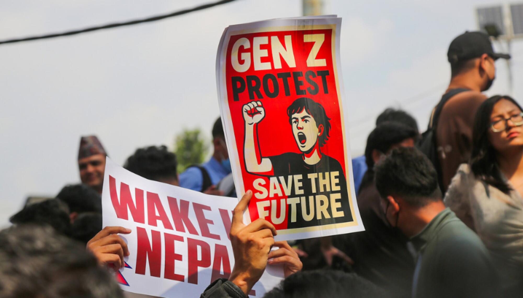 Gen Z durante las protestas en Katmandú